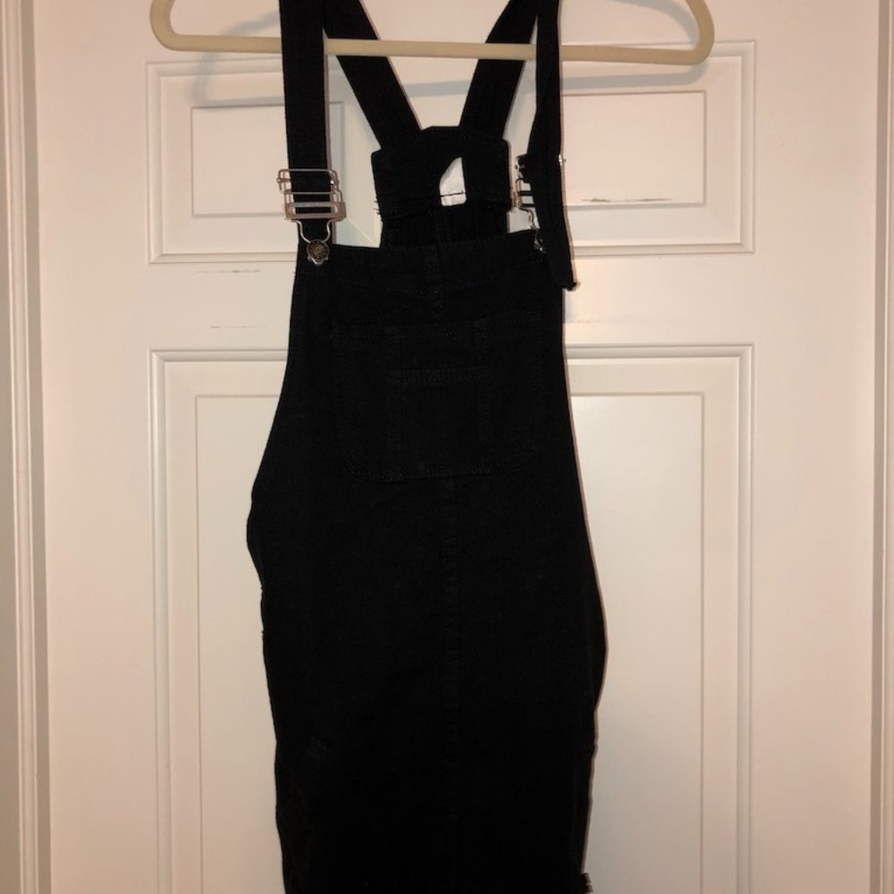 Mini black overalls jean dress